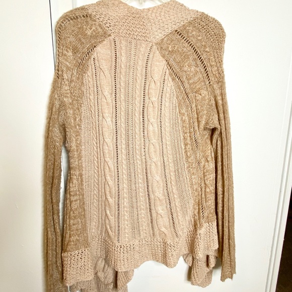 Free People Camel Combo Cable Crochet Cardigan S - Picture 3 of 6